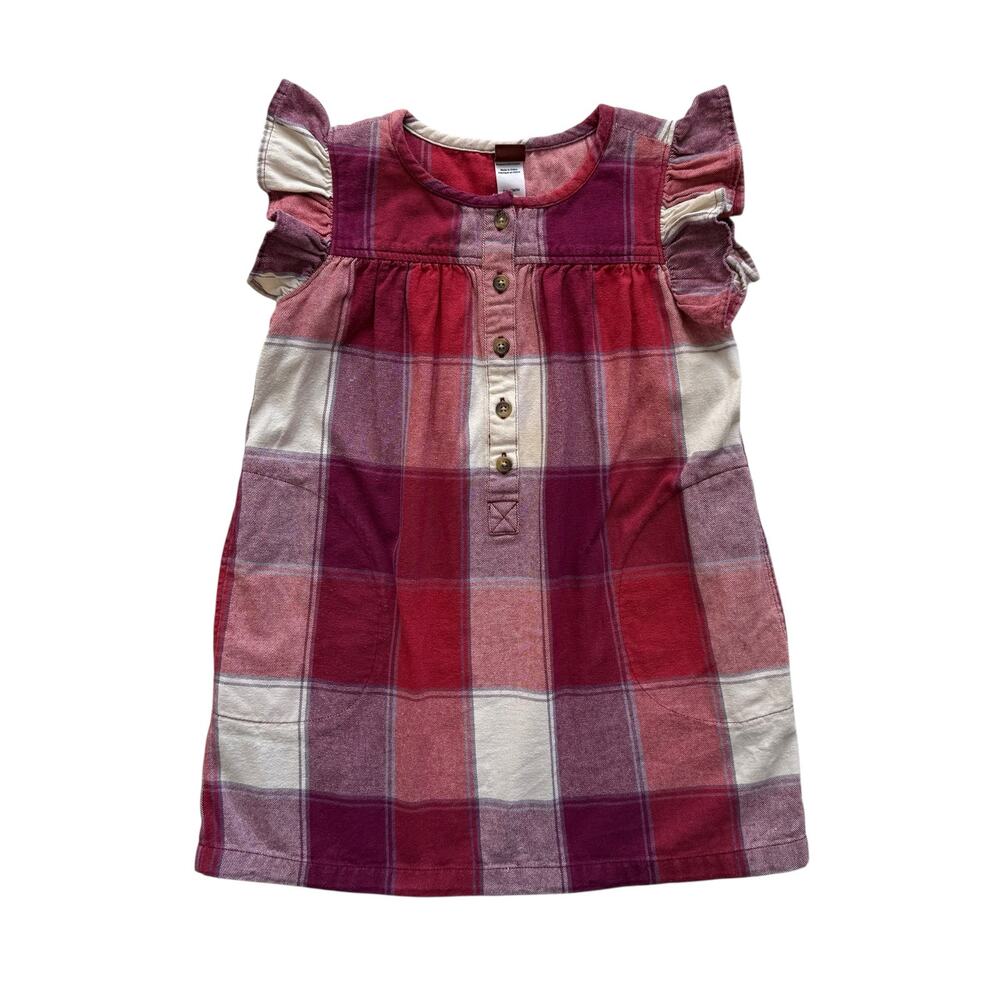Tea Collection Plaid Flannel Ruffle Sleeve Dress Size 5